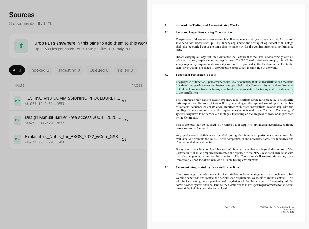 Wave2 Vault document processing view showing extracted content beside the original PDF