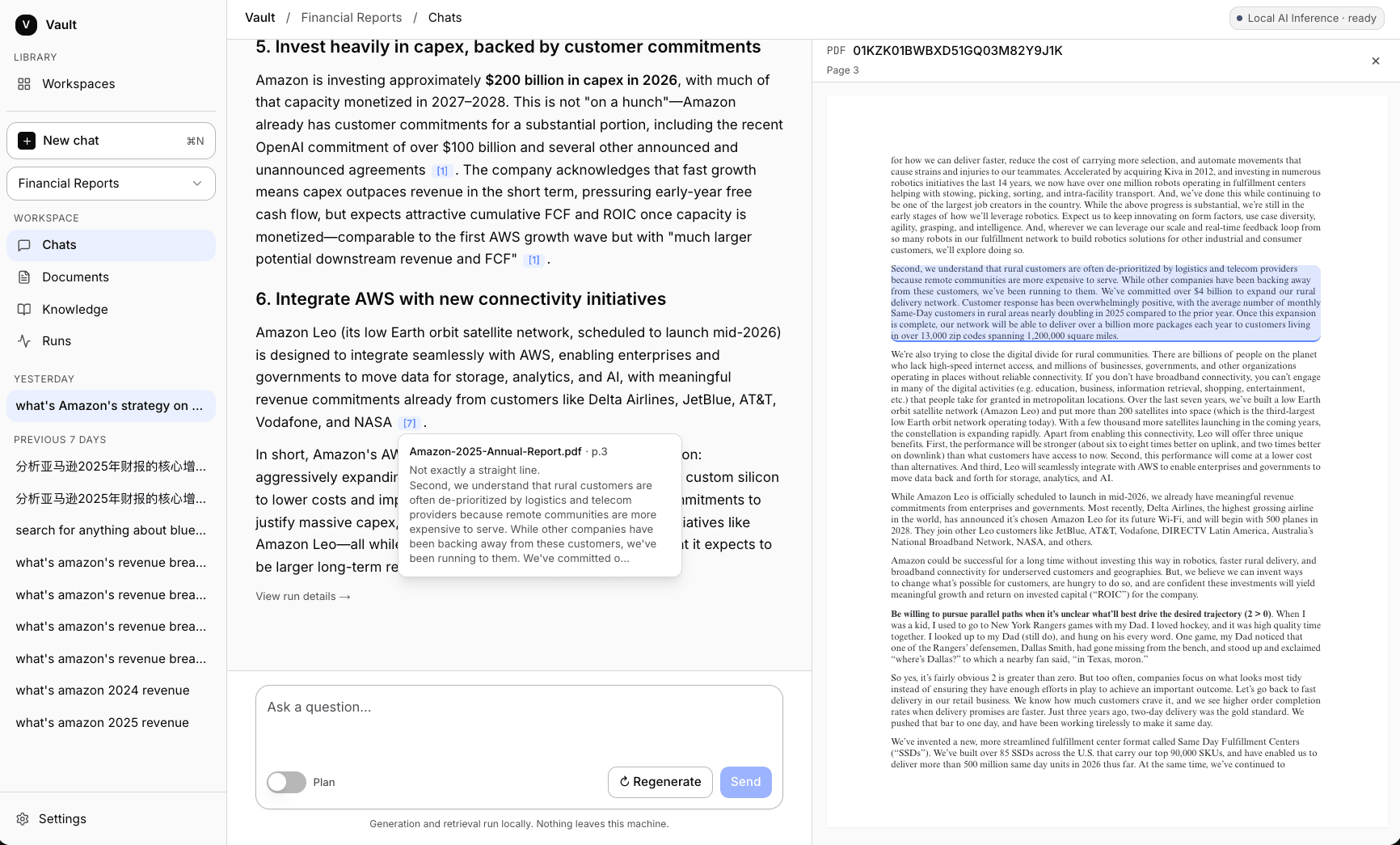 Wave2 Vault cited answer displayed alongside the supporting source document passage